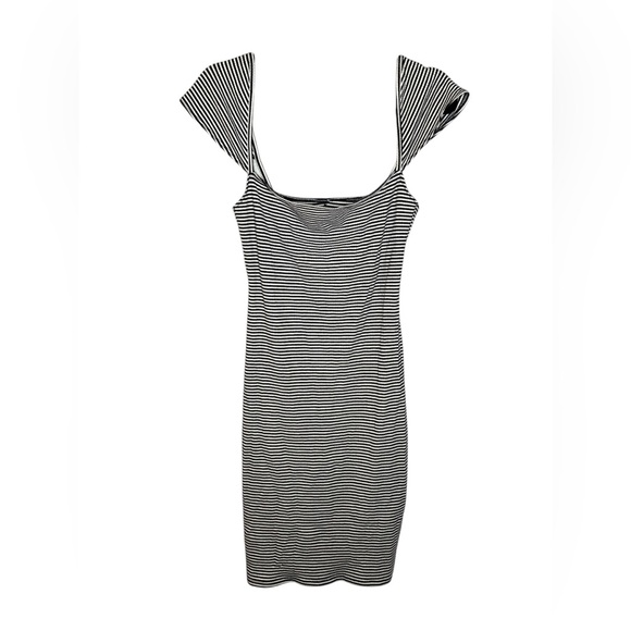 Reformation‎ Black and White Striped Mini Cap Sleeve Dress - Picture 2 of 5